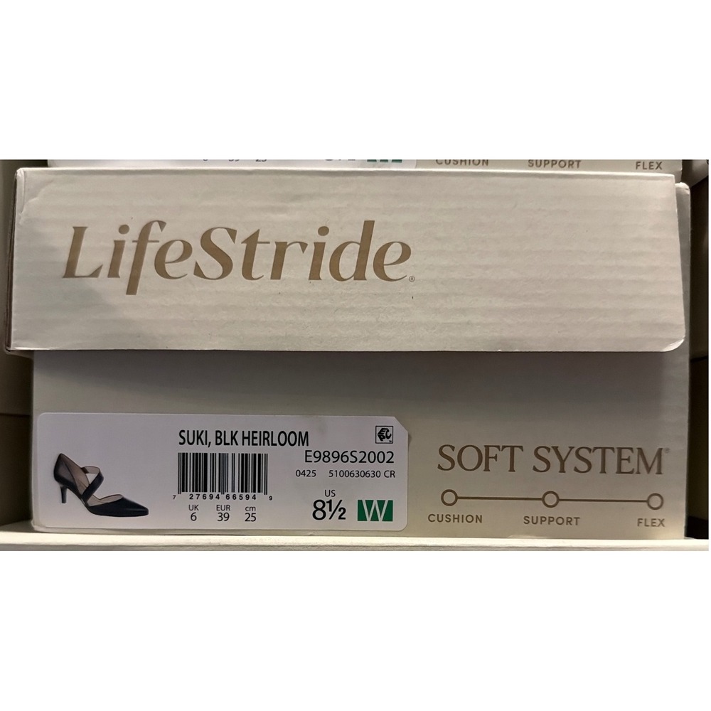 LifeStride Suki Pump Black Faux Leather Pointed Toe Asymmetrical Strap Heel 8.5W - Picture 4 of 13